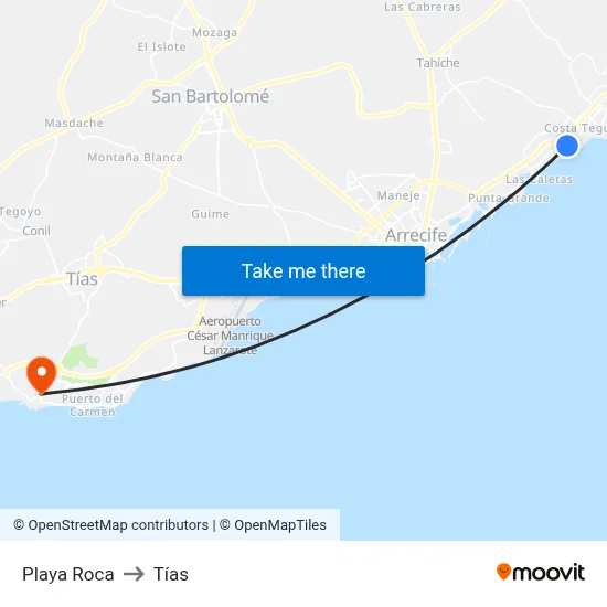 Playa Roca to Tías map