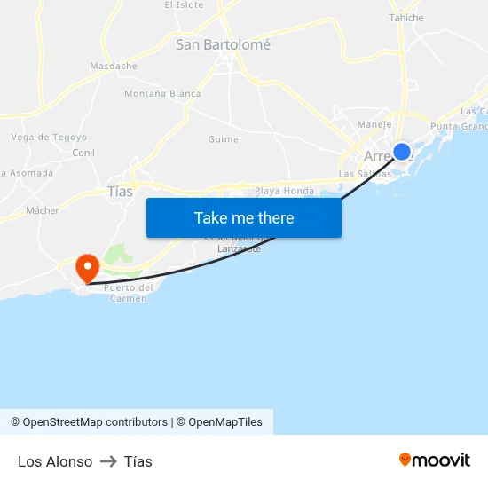 Los Alonso to Tías map