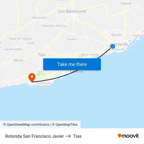 Rotonda San Francisco Javier to Tías map