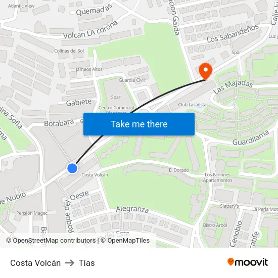 Costa Volcán to Tías map