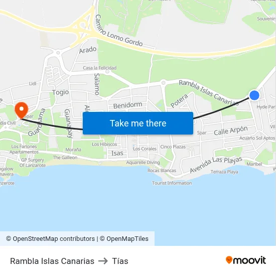 Rambla Islas Canarias to Tías map