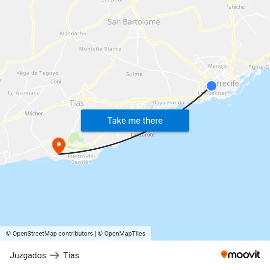Juzgados to Tías map