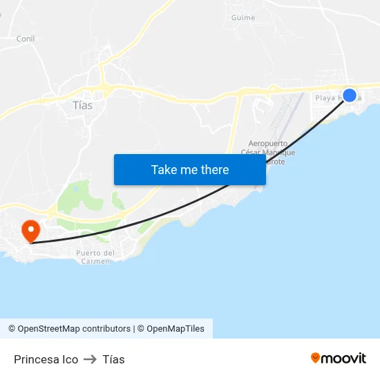 Princesa Ico to Tías map