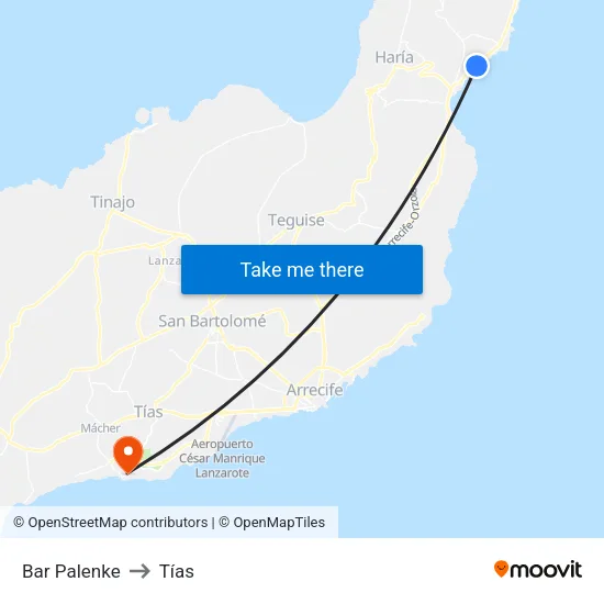 Bar Palenke to Tías map