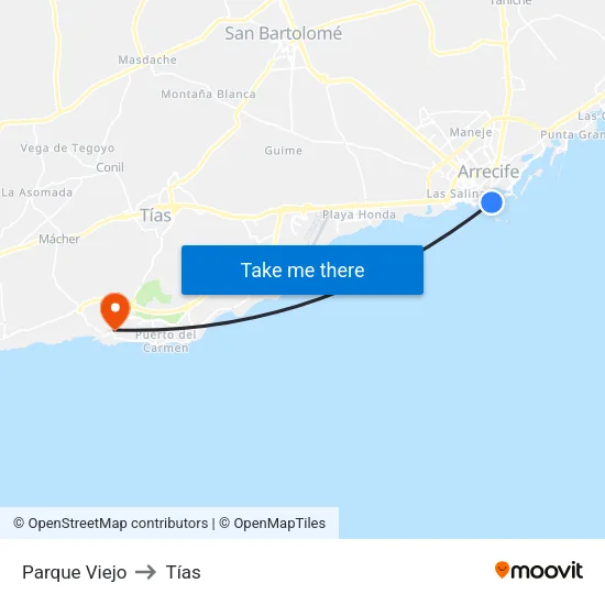 Parque Viejo to Tías map