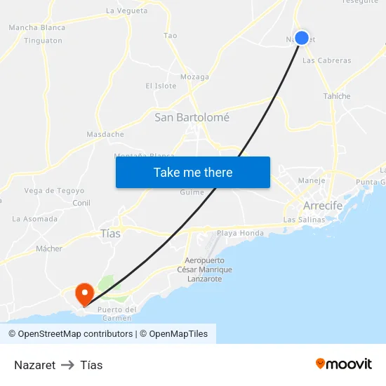 Nazaret to Tías map