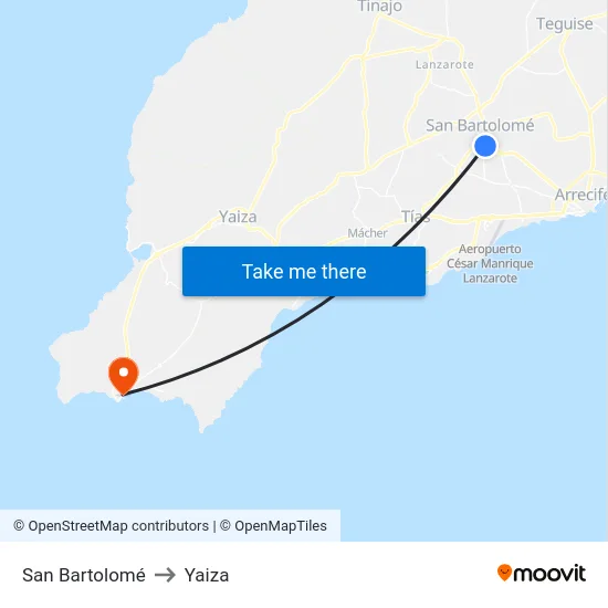 San Bartolomé to Yaiza map