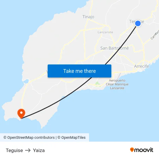 Teguise to Yaiza map