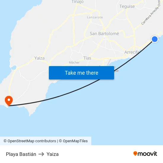 Playa Bastián to Yaiza map
