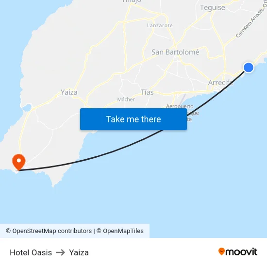 Hotel Oasis to Yaiza map