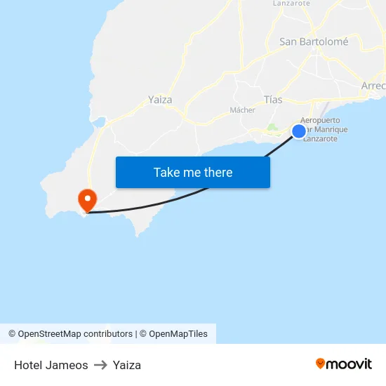 Hotel Jameos to Yaiza map