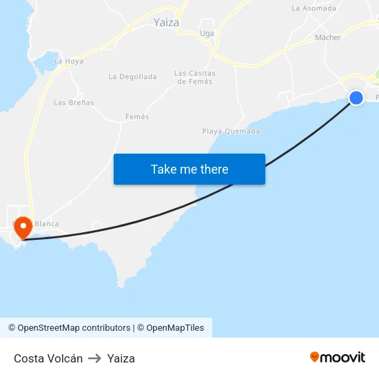 Costa Volcán to Yaiza map