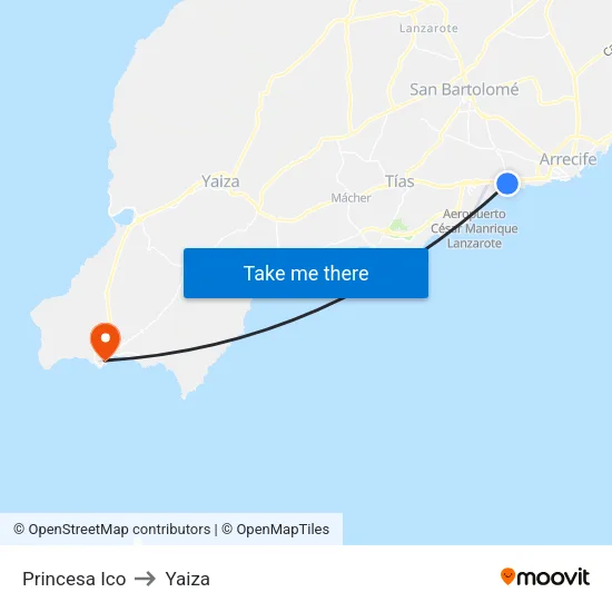 Princesa Ico to Yaiza map