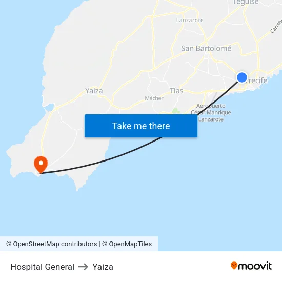 Hospital General to Yaiza map