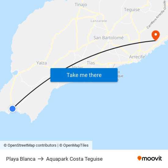 Playa Blanca to Aquapark Costa Teguise map