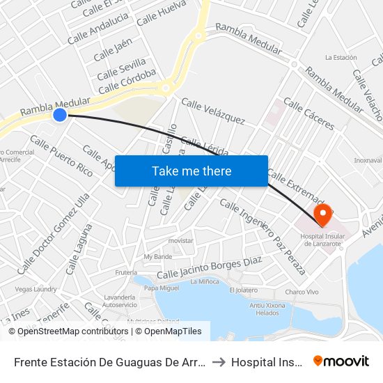 Frente Estación De Guaguas De Arrecife to Hospital Insular map