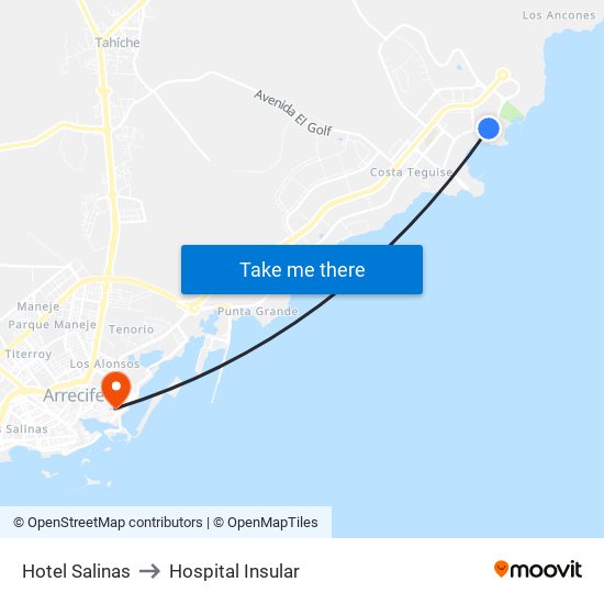 Hotel Salinas to Hospital Insular map