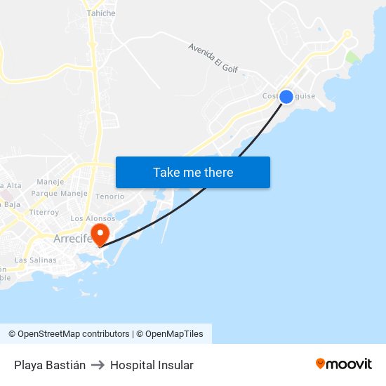 Playa Bastián to Hospital Insular map