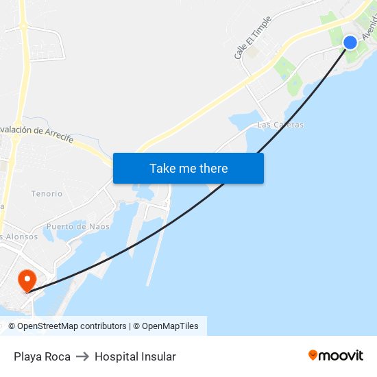 Playa Roca to Hospital Insular map