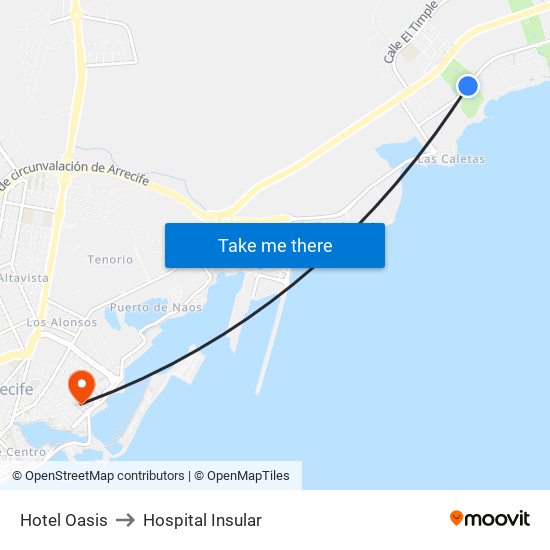 Hotel Oasis to Hospital Insular map