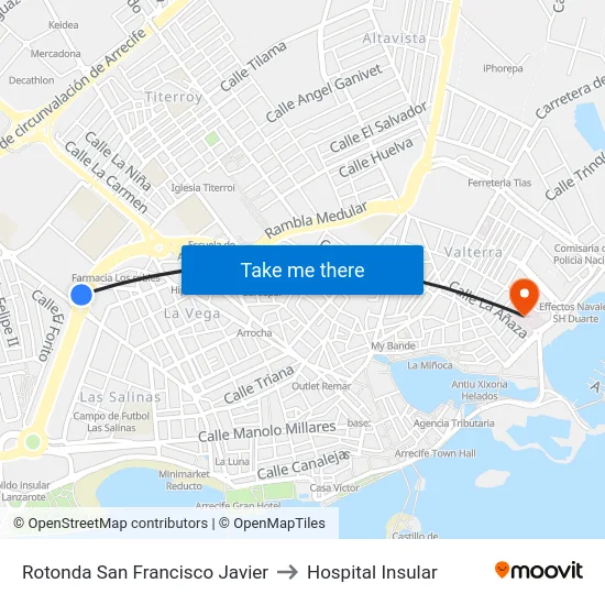 Rotonda San Francisco Javier to Hospital Insular map