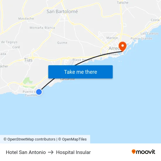 Hotel San Antonio to Hospital Insular map