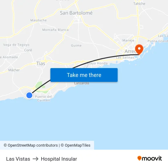 Las Vistas to Hospital Insular map