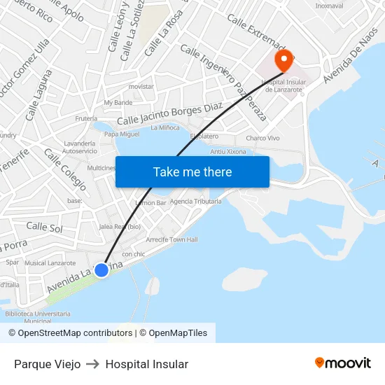 Parque Viejo to Hospital Insular map