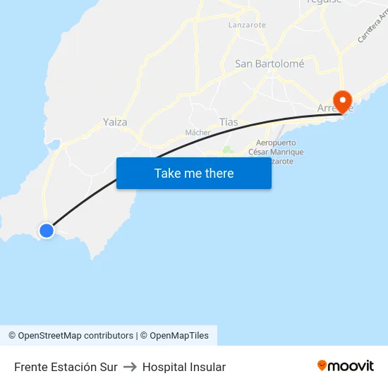 Frente Estación Sur to Hospital Insular map