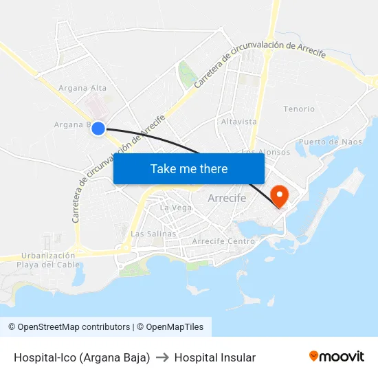 Hospital-Ico (Argana Baja) to Hospital Insular map