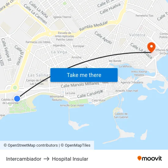 Intercambiador to Hospital Insular map