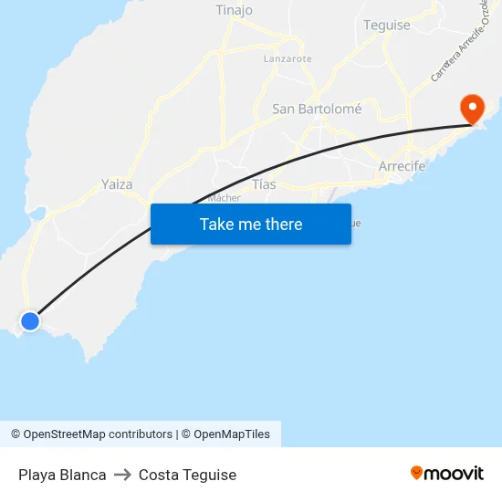 Playa Blanca to Costa Teguise map