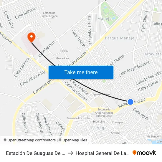 Estación De Guaguas De Arrecife to Hospital General De Lanzarote map
