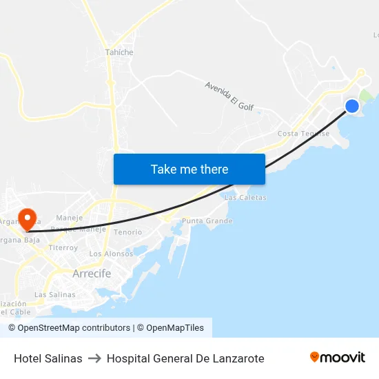 Hotel Salinas to Hospital General De Lanzarote map