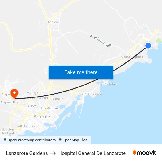 Lanzarote Gardens to Hospital General De Lanzarote map