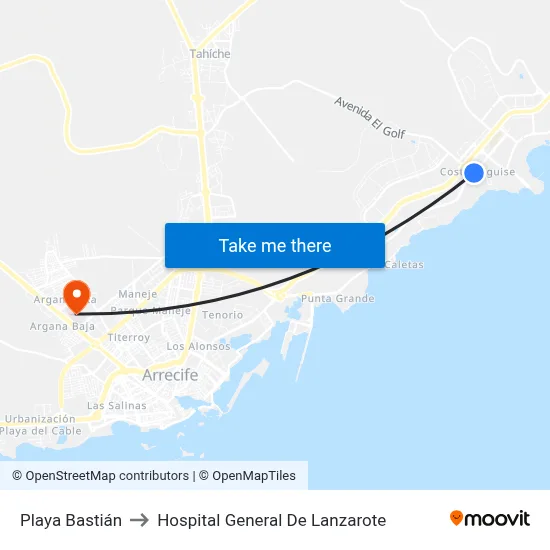 Playa Bastián to Hospital General De Lanzarote map