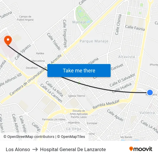 Los Alonso to Hospital General De Lanzarote map