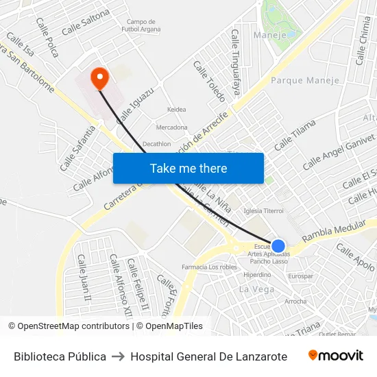 Biblioteca Pública to Hospital General De Lanzarote map