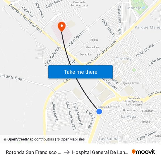 Rotonda San Francisco Javier to Hospital General De Lanzarote map