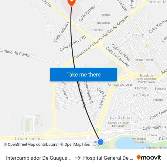 Intercambiador De Guaguas De Arrecife to Hospital General De Lanzarote map