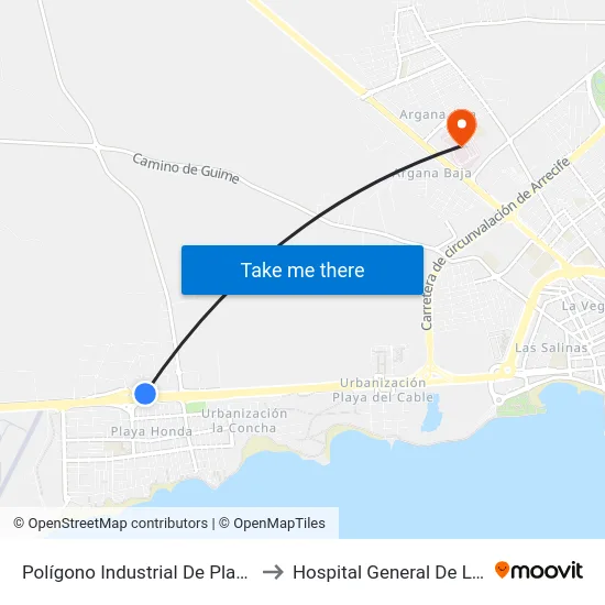 Polígono Industrial De Playa Honda I to Hospital General De Lanzarote map