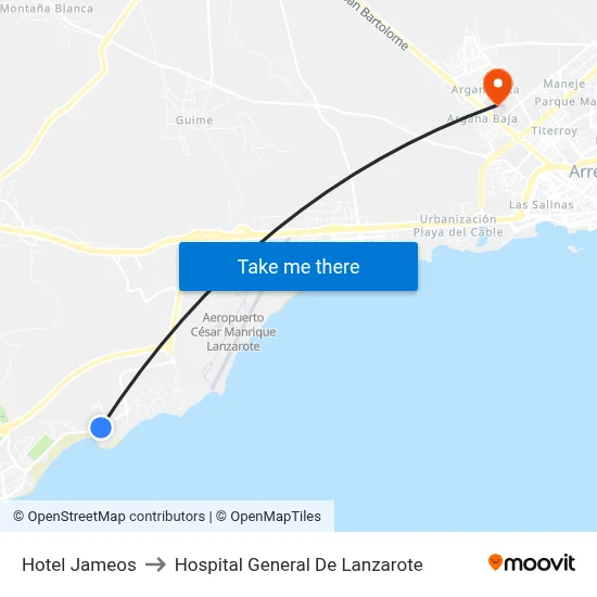 Hotel Jameos to Hospital General De Lanzarote map