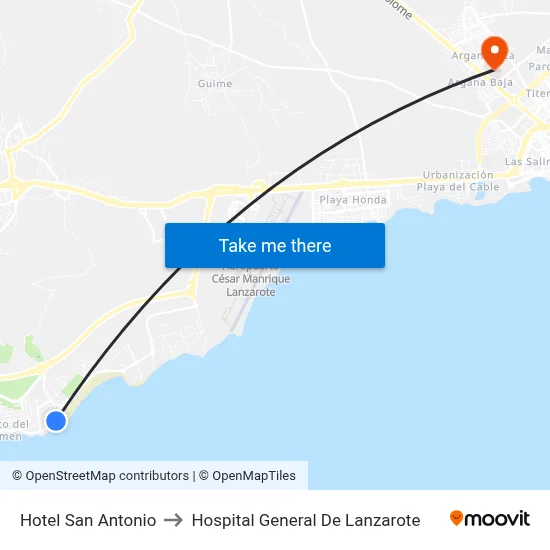 Hotel San Antonio to Hospital General De Lanzarote map