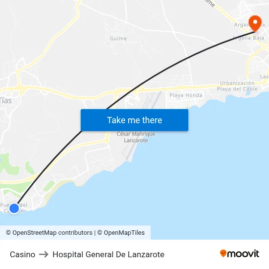 Casino to Hospital General De Lanzarote map