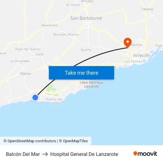 Balcón Del Mar to Hospital General De Lanzarote map