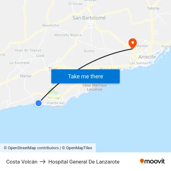 Costa Volcán to Hospital General De Lanzarote map