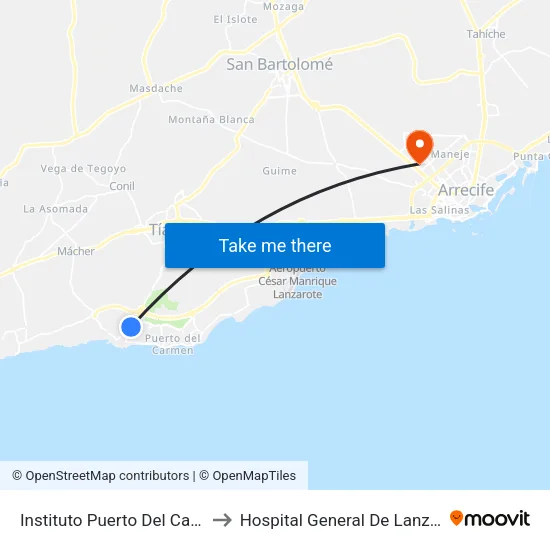 Instituto Puerto Del Carmen to Hospital General De Lanzarote map