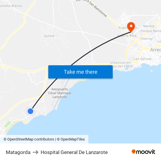 Matagorda to Hospital General De Lanzarote map