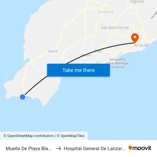 Muelle De Playa Blanca to Hospital General De Lanzarote map