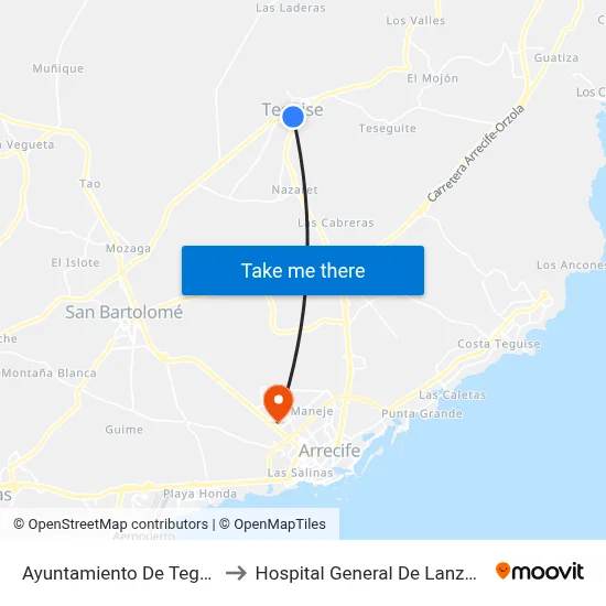 Ayuntamiento De Teguise to Hospital General De Lanzarote map